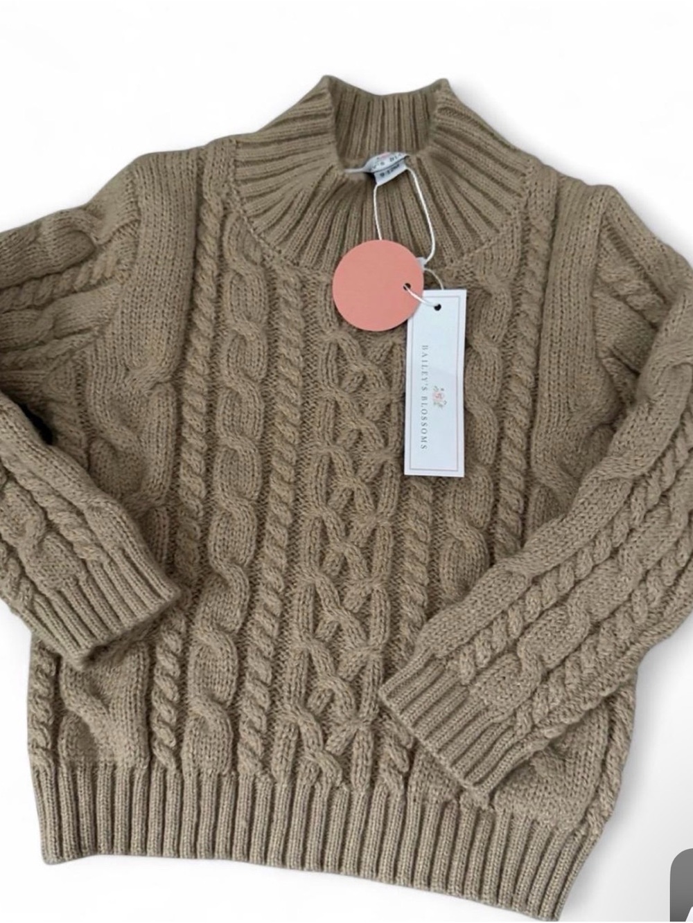 Cable Knit Mock Neck Sweater - Taupe 12-18M Baileys Blossoms NWT